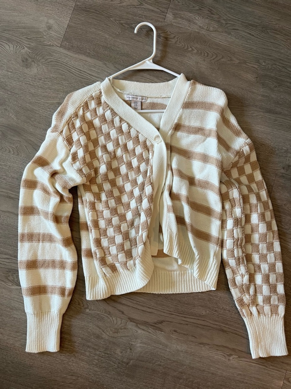 Cream & Tan Textured Knit Women's Cardigan